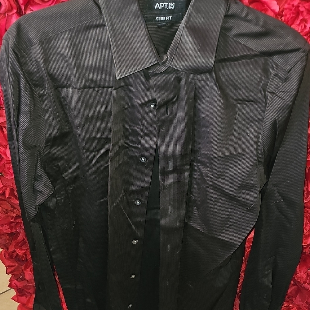 Apt. 9 Men's Black With Brown Lines Dress Shirt Size 15½ 32/33 Slim Fit